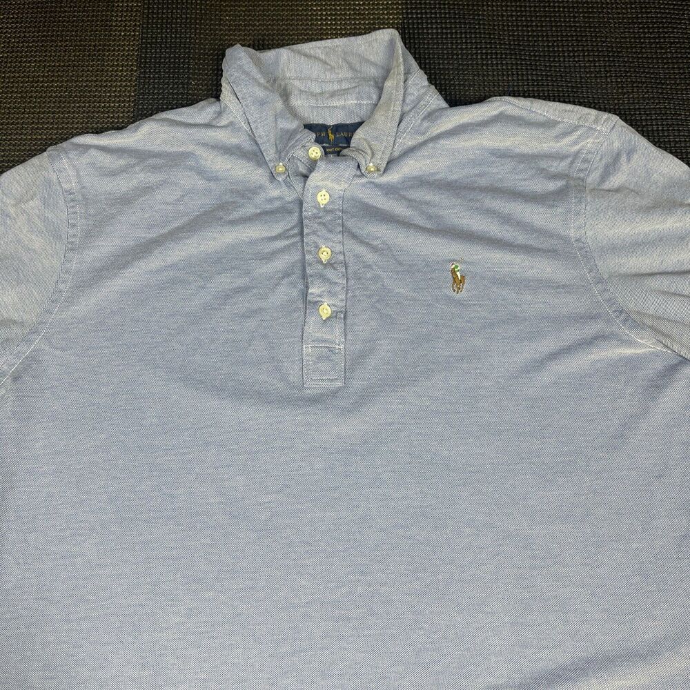 Ralph Lauren Mens Golf Shirt XL Solid Blue‎ Knit Oxford Short Sleeve Classic - Picture 4 of 8